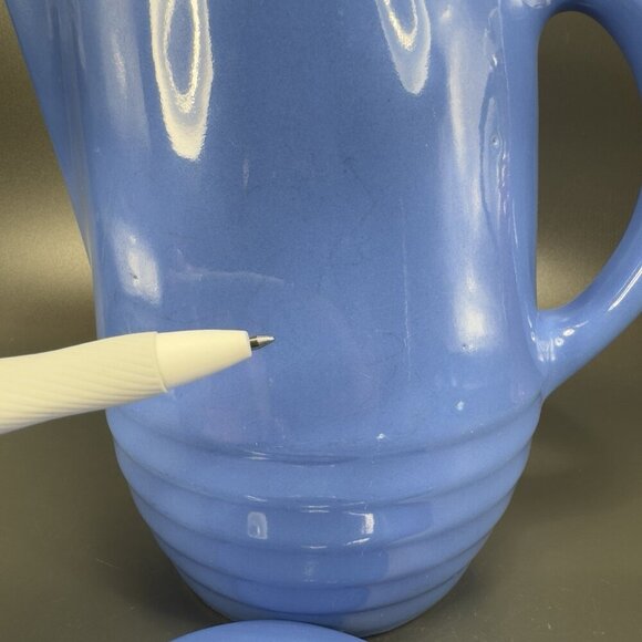 Vintage 1930s Universal Potteries Tip Top Jug Refrigerator Pitcher Lid Blue VTG - Picture 5 of 16